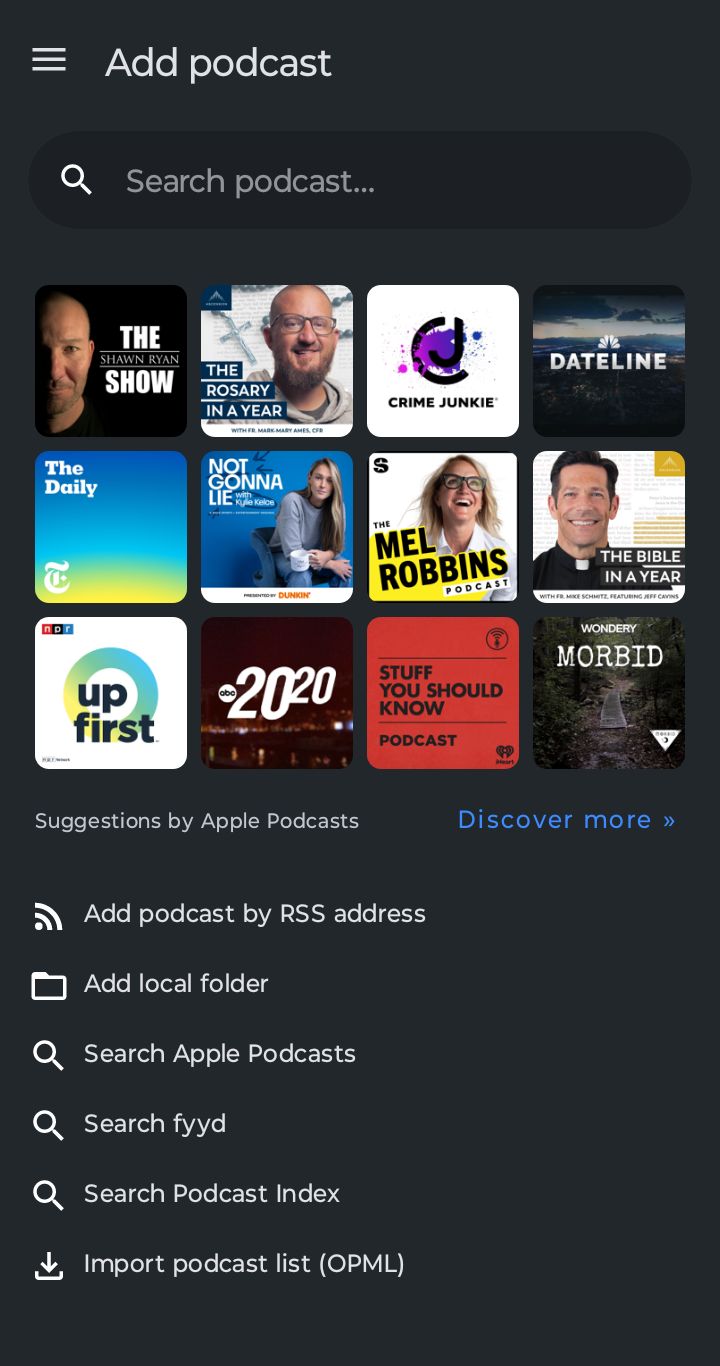 AntennaPod Add Podcast Dialog