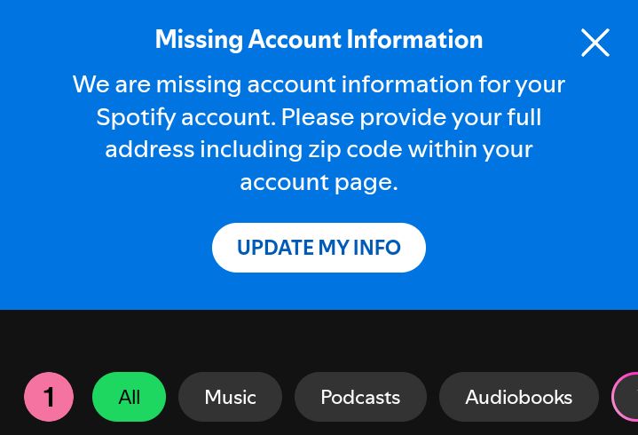 Pop-up requesting address information in Spotify Android app